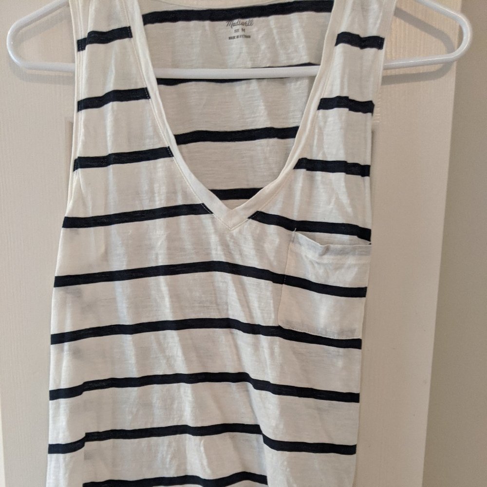 Madewell Pocket Tank Navy White Stripes M